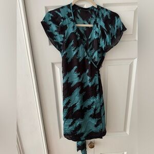 Silk Wrap dress Teal & Black